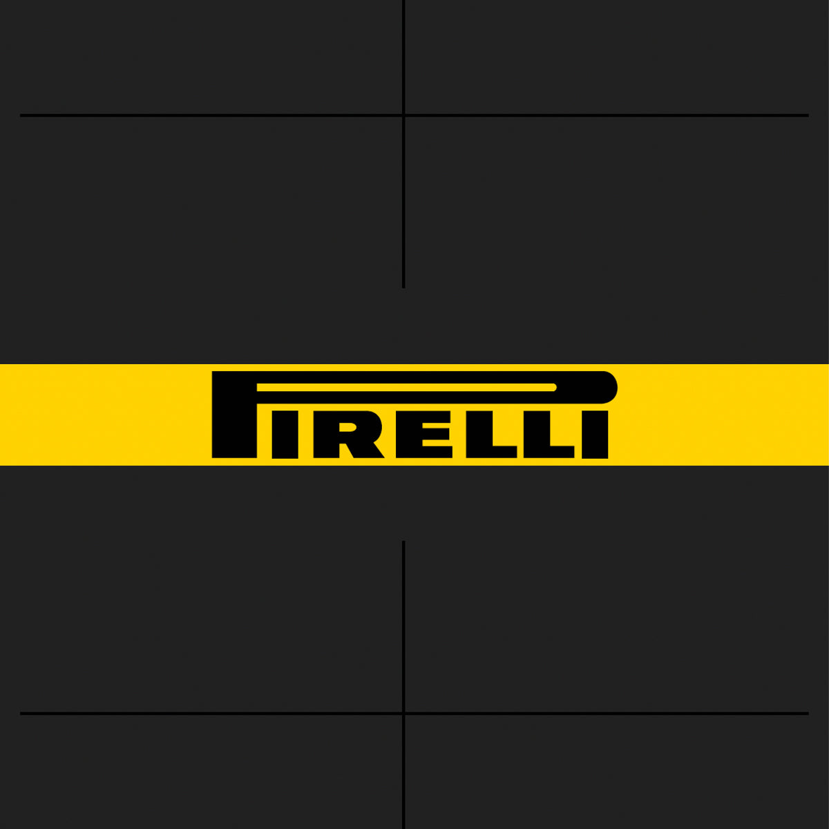 black Pirelli logo on a yellow background