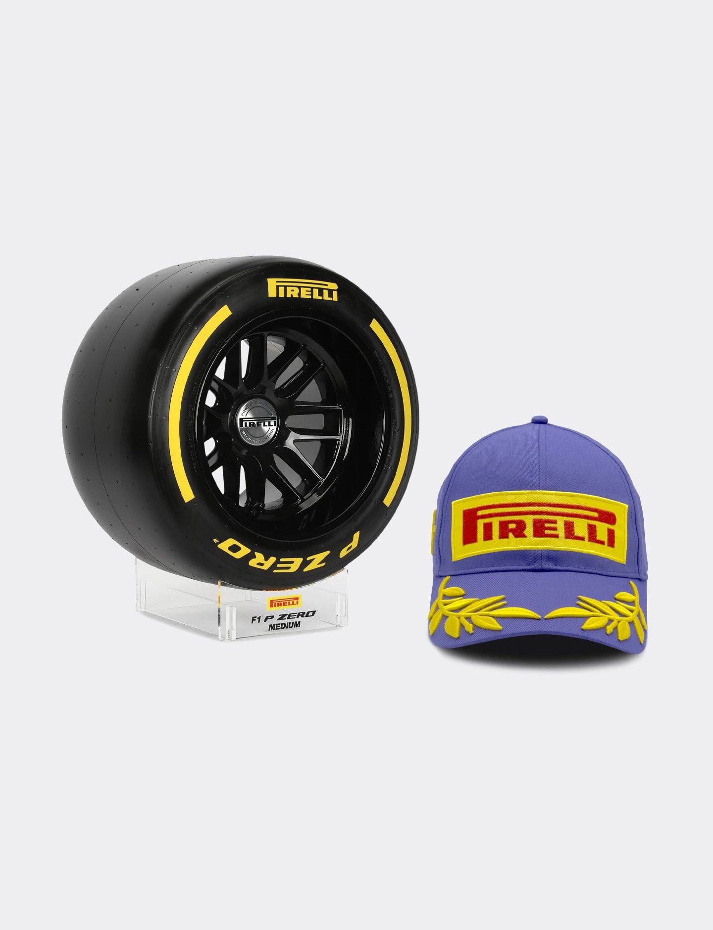 Pirelli tire model and cap on a white background