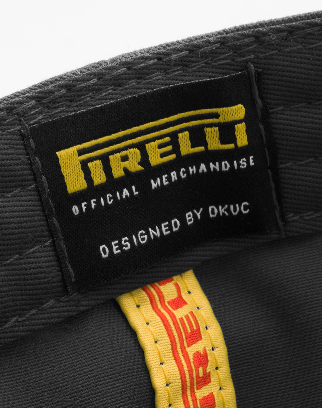 close up of cap tag with Pirelli logo official merchandise