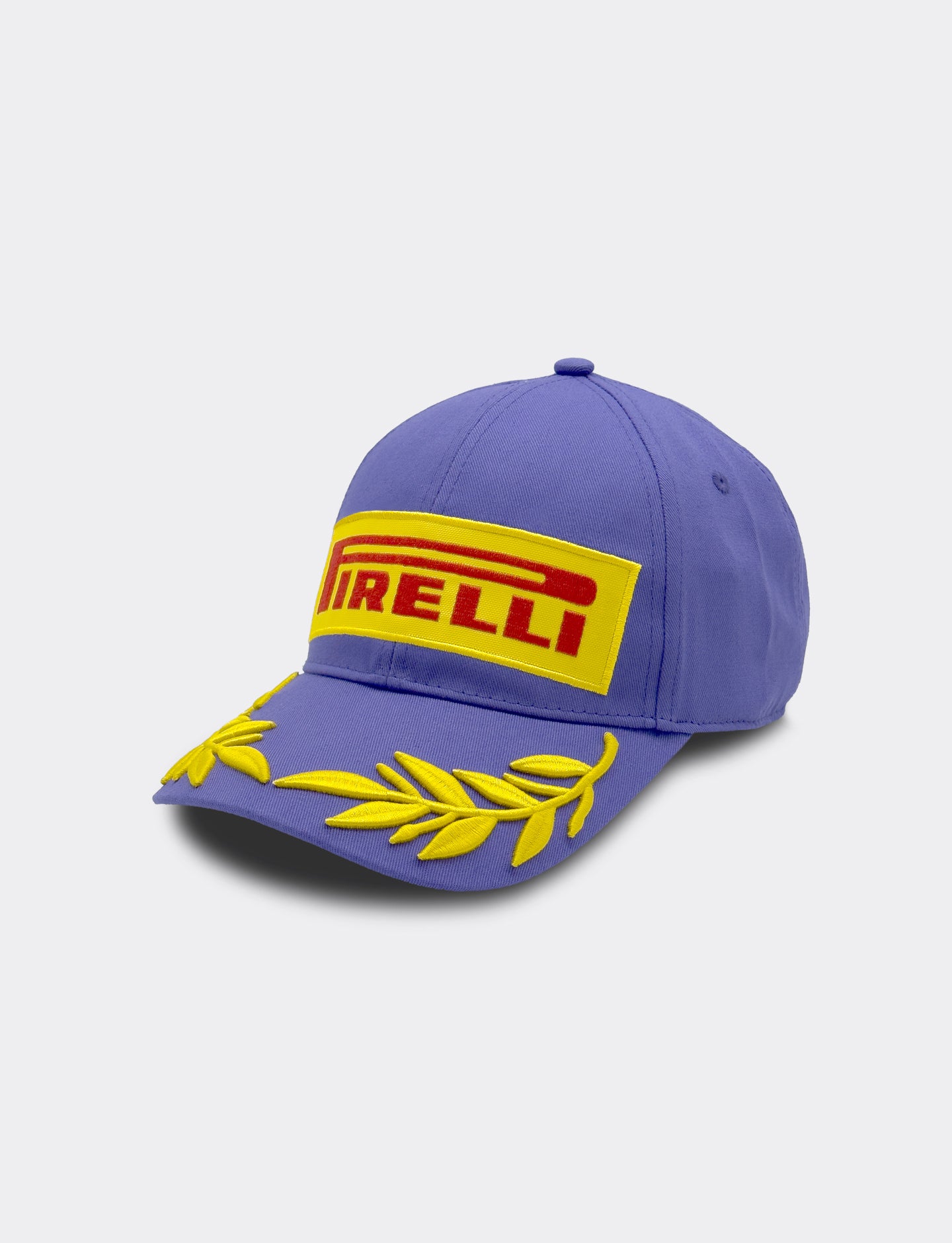 Purple cap with Pirelli logo on a white background