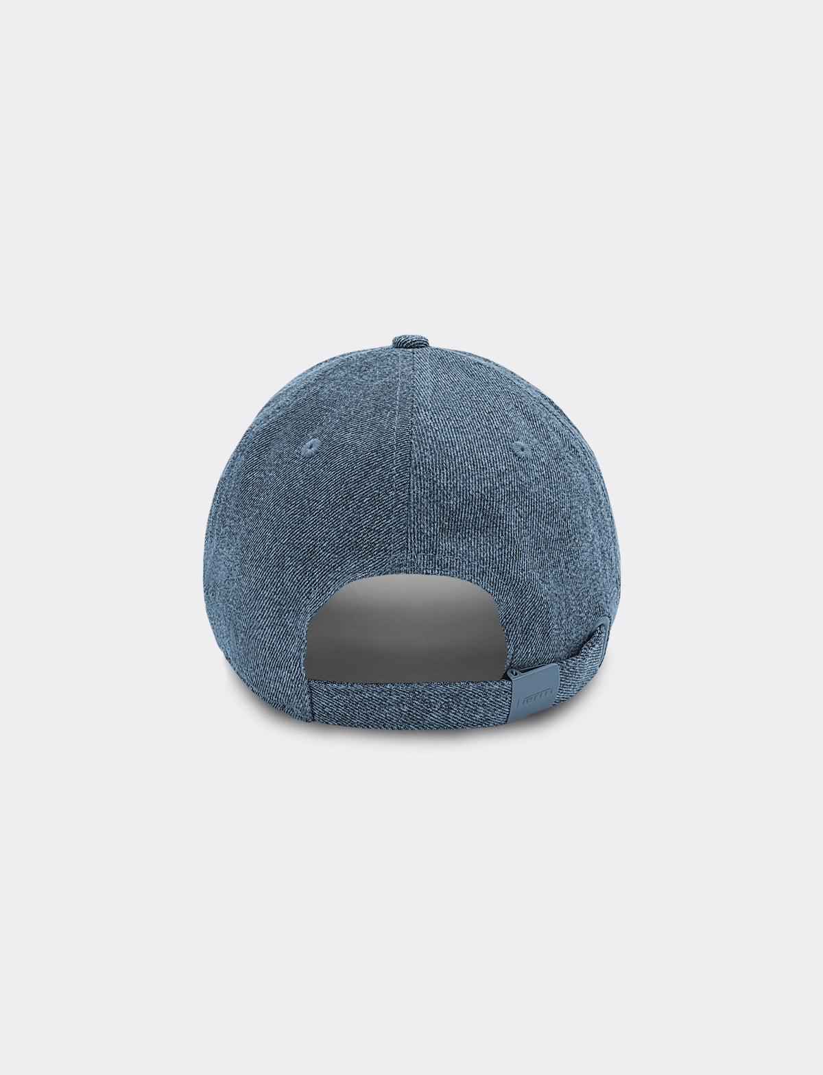 The back view of a blue Pirelli denim baseball cap on a light gray background.