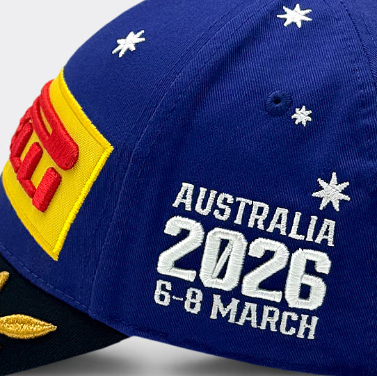 closeup of embroidery on Pirelli Podium Cap 2026