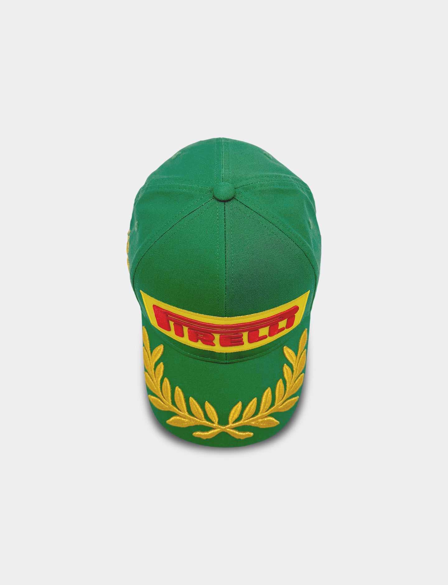 Green cap with Pirelli logo on a white background