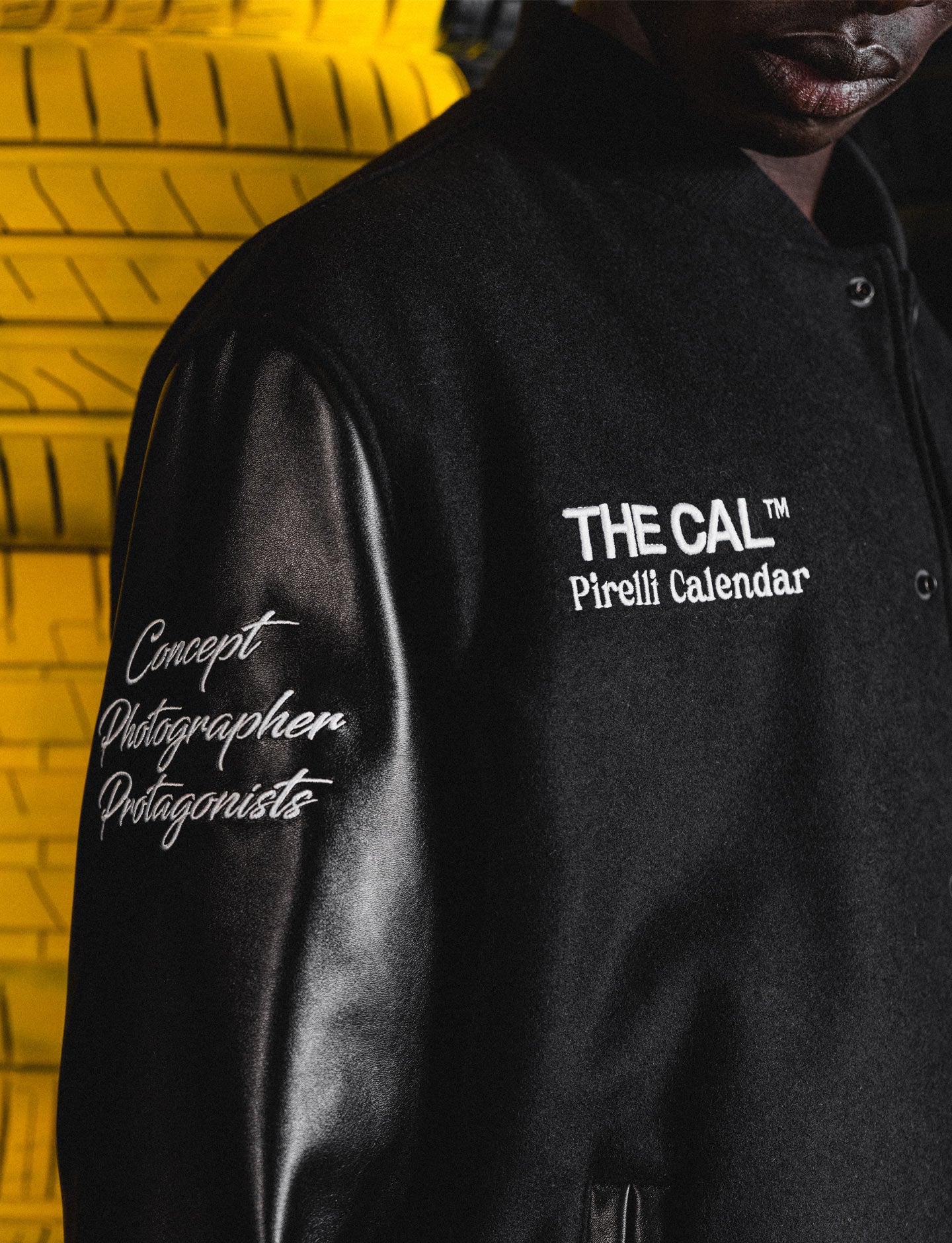 closeup of black Pirelli The Cal jacket